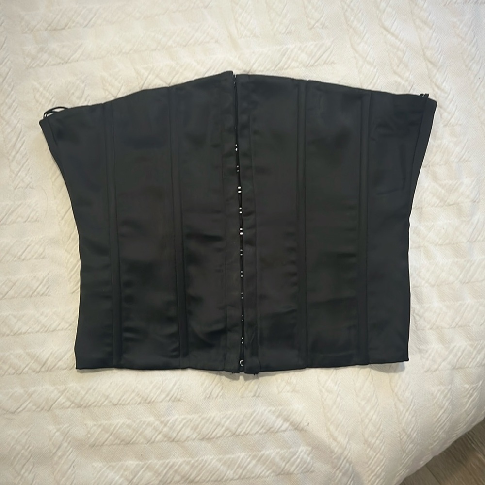 Satin black lace up back corset top